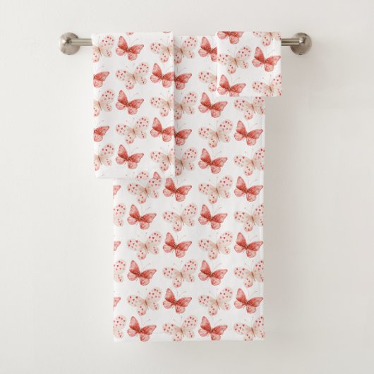 Rosa Rote Schmetterlinge   Badhandtuch Set (Insitu)