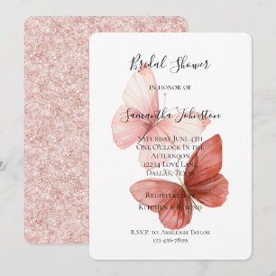 Rosa rote Schmetterlinge Glitter Brautparty Einladung