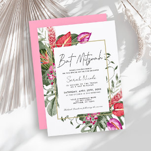 Rosa & Rote Tropische Florale Bat Mitzwa Einladung