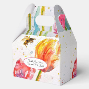 Rosa rote Tulpe und Biene Aquarellmalerei Hochzeit Geschenkschachtel