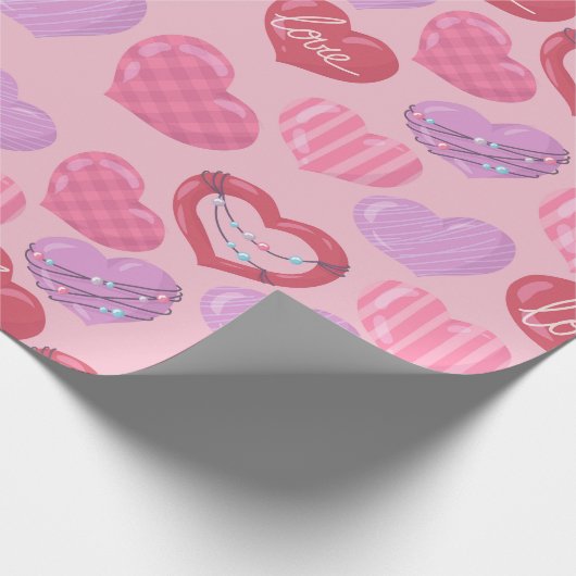 Rosa, rote und Lila Liebe Herz Geschenkpapier (Ecke)