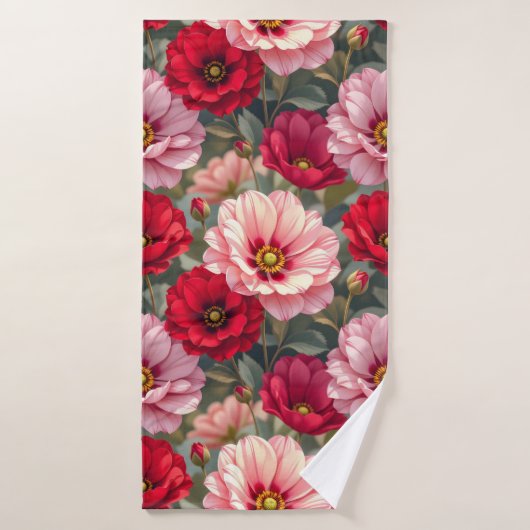 Rosa, rote und mauvefarbene Blumen  Badehandtuch (Badehandtuch)