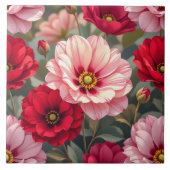 Rosa, rote und mauvefarbene Blumen Fliese (Vorderseite)