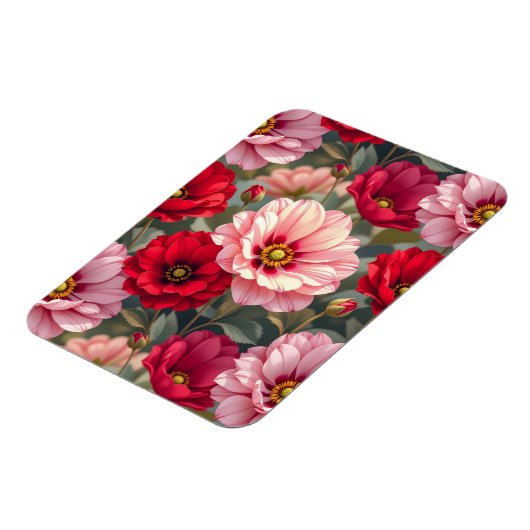 Rosa, rote und mauvefarbene Blumen Magnet (Linke Seite)