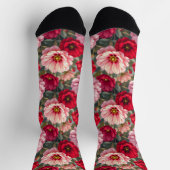 Rosa, rote und mauvefarbene Blumen Socken (Oben)