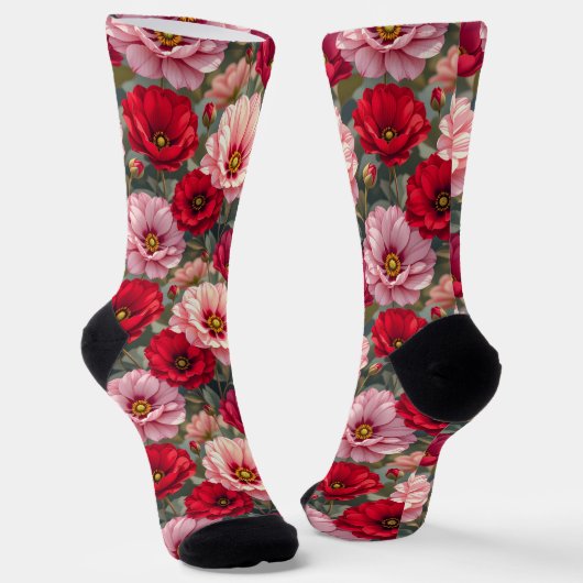 Rosa, rote und mauvefarbene Blumen Socken (Gewinkelt)