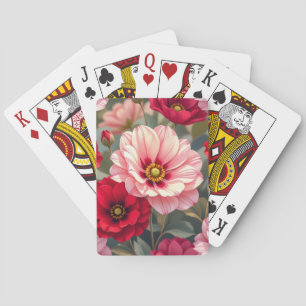 Rosa, rote und mauvefarbene Blumen  Spielkarten