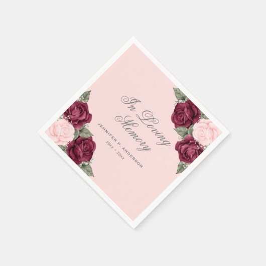 Rosa Rote Wasserfarbe Blumenbeerdigung Serviette (Ecke)