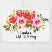 Rosa Rote Wasserfarbe Blütenminine Schaumweinetikett (Einzelnes Label)