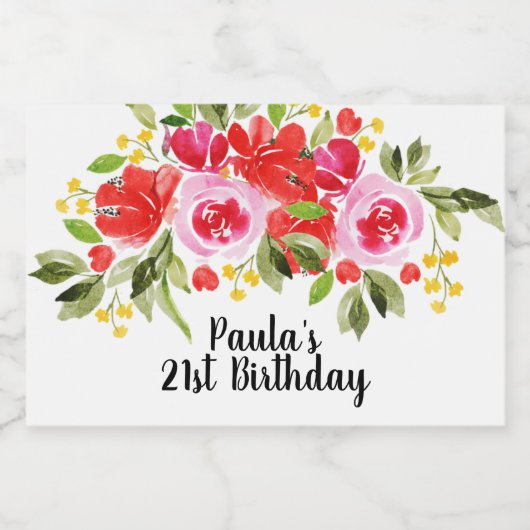 Rosa Rote Wasserfarbe Blütenminine Schaumweinetikett (Einzelnes Label)