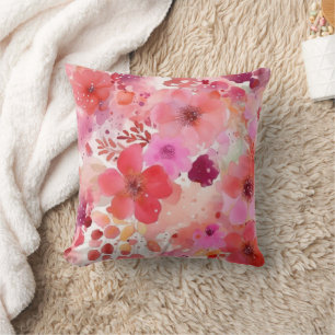 Rosa rote Wasserfarbe floral Kissen