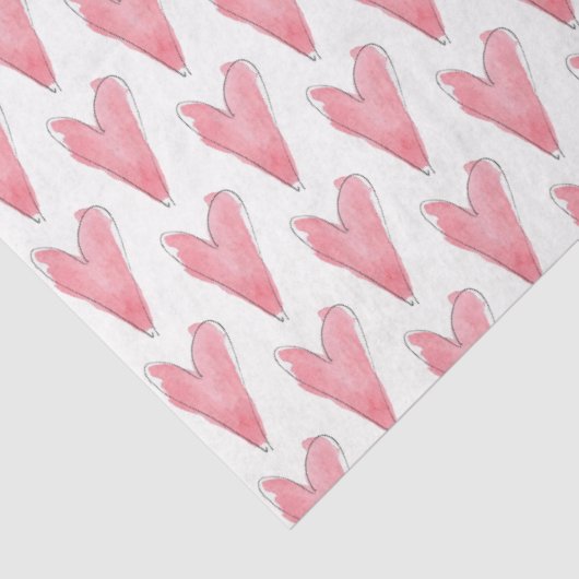 Rosa rote Wasserfarbe Herz Liebe Handgezeichnet Seidenpapier (Detail)