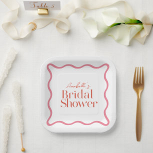 Rosa & rote wellige Rahmen-Trendy-Bridal-Shower Pappteller