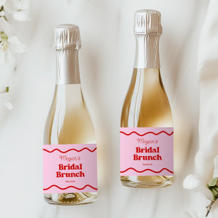 Rosa rote wellige Rand Brautparty Brunch Schaumweinetikett