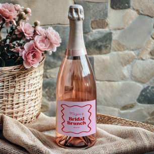 Rosa rote wellige Rand Brautparty Brunch Schaumweinetikett