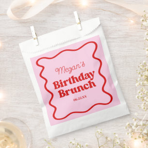 Rosa rote wellige Rand Geburtstags-Brunch-Party Geschenktütchen