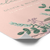 Rosa Rötelblume Eukalyptus Hochzeitsempfang Poster (Ecke)