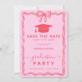 Rosa Roter Abschluss Wavy Save the Date Einladung (Vorderseite)
