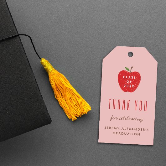 Rosa roter Apfel Geschenkanhänger für Abschlussfei