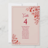 Rosa roter Blumen-Hochzeit-Sitzplan (Vorderseite)