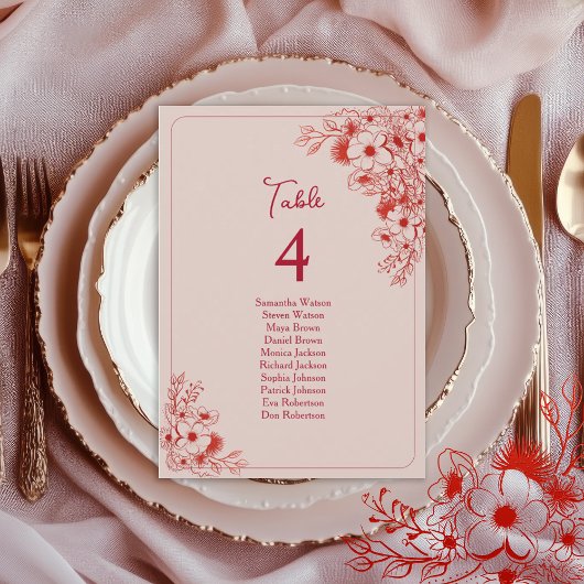 Rosa roter Blumen-Hochzeit-Sitzplan