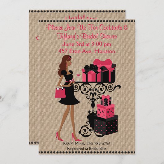 Rosa roter Cocktail Behaltend ruhiges Brautparty E Einladung (Vorne/Hinten)