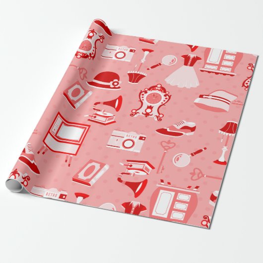 Rosa roter Fapper antike Nostalgie altmodisch Geschenkpapier (Ungerollt)