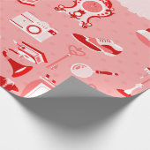 Rosa roter Fapper antike Nostalgie altmodisch Geschenkpapier (Ecke)