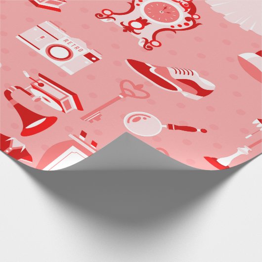 Rosa roter Fapper antike Nostalgie altmodisch Geschenkpapier (Ecke)