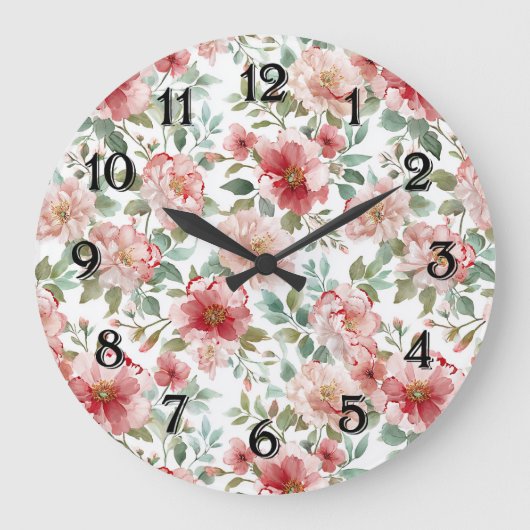 Rosa roter floral große wanduhr (Vorderseite)