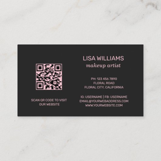 Rosa Roter Florschwarzer QR-Code Visitenkarte (Rückseite)
