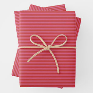 Rosa roter fröhlicher heller Streifen Weihnachten Geschenkpapier Set