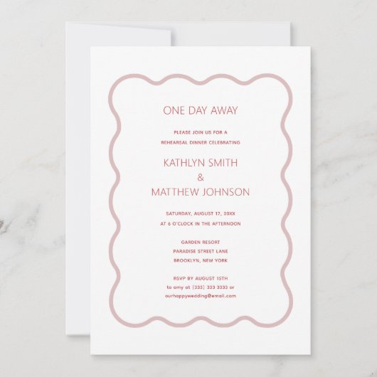 Rosa roter, gewellter Border Moderner Retro einen Einladung (Vorderseite)