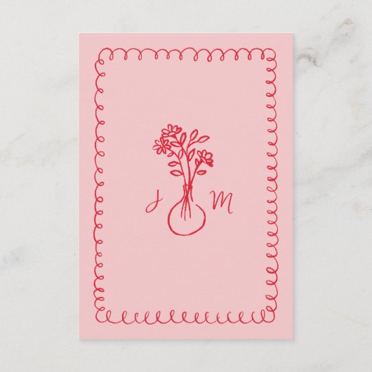 Rosa roter, glänzender, handgezeichnet Rahmen-Hoch Begleitkarte (Rückseite)