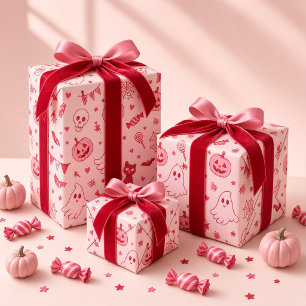 Rosa roter gruseliger süßer Geister-Mädchen-Hallow Geschenkpapier