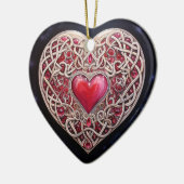 Rosa roter Himmel Herz Keramik Ornament (Links)