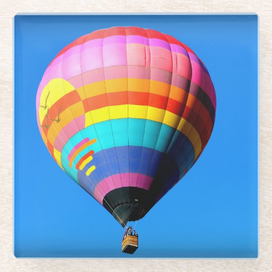 Rosa, roter, orange und blauer Heißluft-Ballon Glasuntersetzer (Vorderseite)