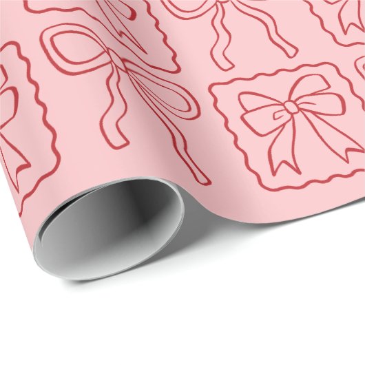 Rosa Roter Ribbon Bow Geschenkpapier (Rolleneckpunkt)