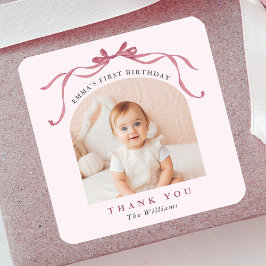Rosa roter Schleife Geburtstag Dankeschön Quadratischer Aufkleber