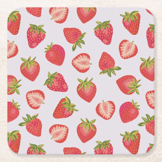 Rosa Roter Sommer Erdbeermuster Rechteckiger Pappuntersetzer (Vorderseite)