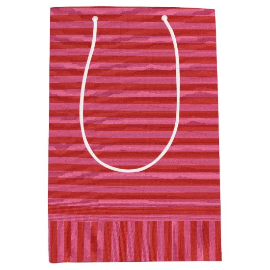 Rosa roter Streifen fröhlich und hell Weihnachten Mittlere Geschenktüte (Vorderseite)