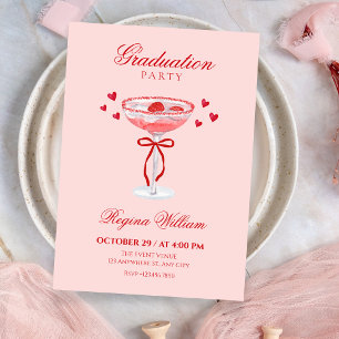 Rosa roter süßer Schleifen-Cocktail-Abschluss Einladung