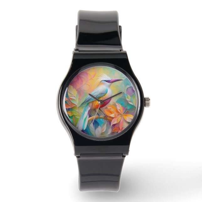 Rosa Roter Vogel Armbanduhr (Vorderseite)