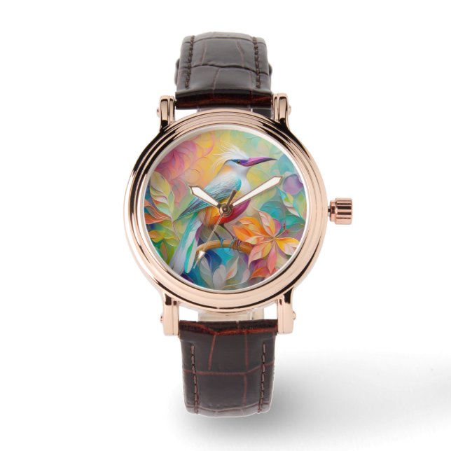 Rosa Roter Vogel Armbanduhr (Vorderseite)