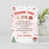 Rosa Roter Winter Weihnachten Geburtstag Danke Kar (Stehend Vorderseite)