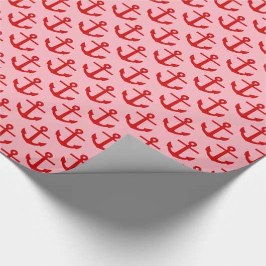 Rosa, rotes Ankermuster Geschenkpapier (Ecke)