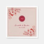 Rosa rotes florales Monogramm Hochzeit Serviette (Vorderseite)