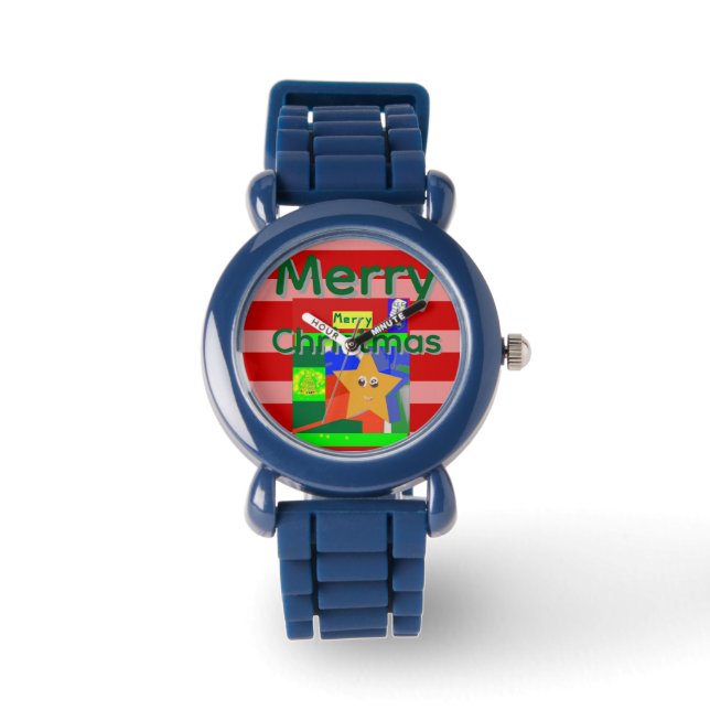 Rosa rotes Frohe Weihnachten Armbanduhr (Vorderseite)