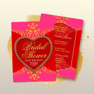 Rosa rotes Herz Goldspitze Mädchen Party Junggesel Einladung