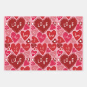 Rosa rotes Herz Umhüllungspapier Flachblatt Set 3 Geschenkpapier Set (Vorderseite)